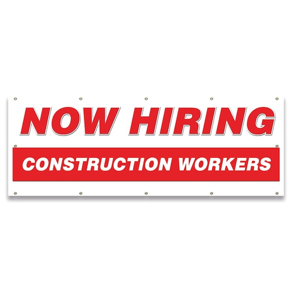 Signmission Now Hiring Construction Workers Banner Apply Inside Accepting Application Single Sided B-120-30221 - main